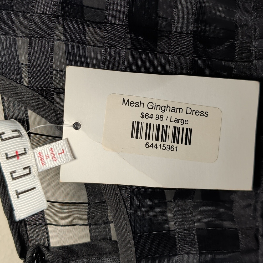 TCEC Mesh Gingham Mini Dress Black Goth Lightweight Party NEW Women's Size L - Picture 2 of 5